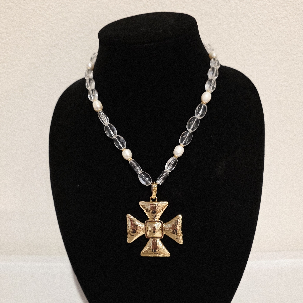 8 Other Reasoon Pearl Glass Beaded Necklace 183 Goldplated 2x2 Cross New 25$